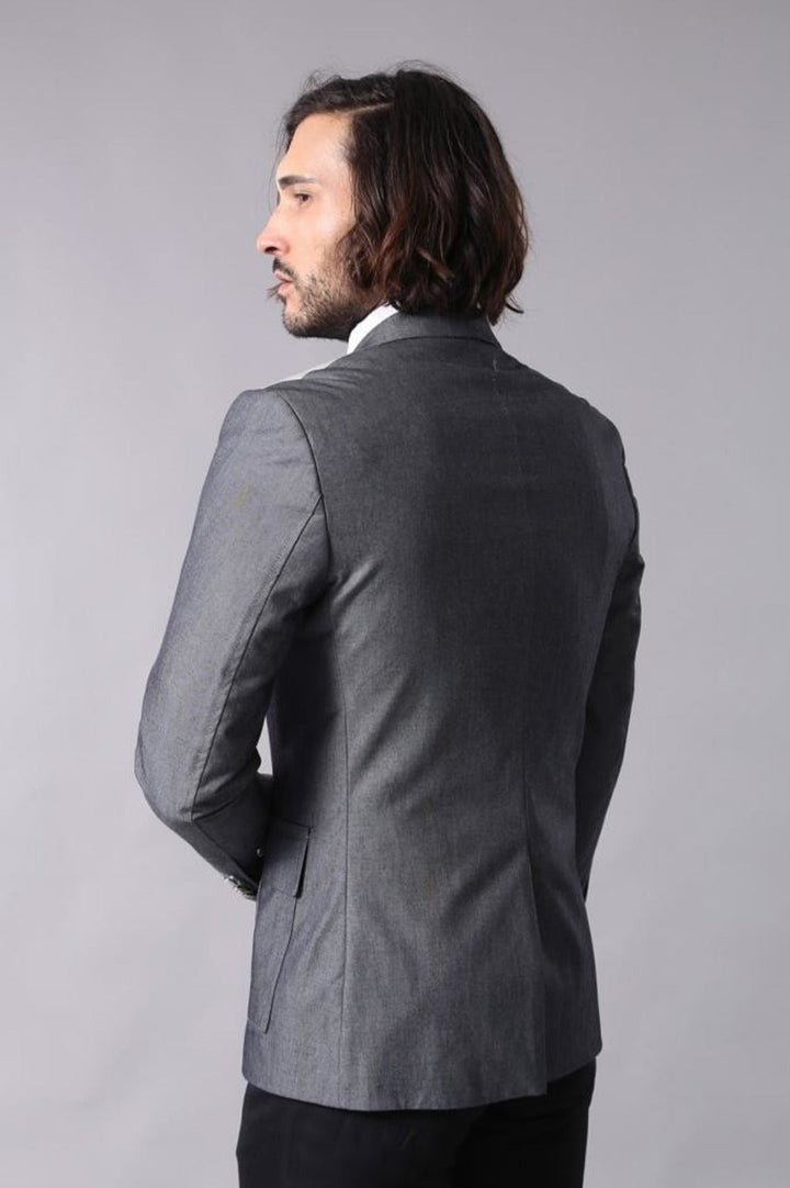 WSS Double Button Bag Pocket Pointed Collar Grey Jacket- - Antioch