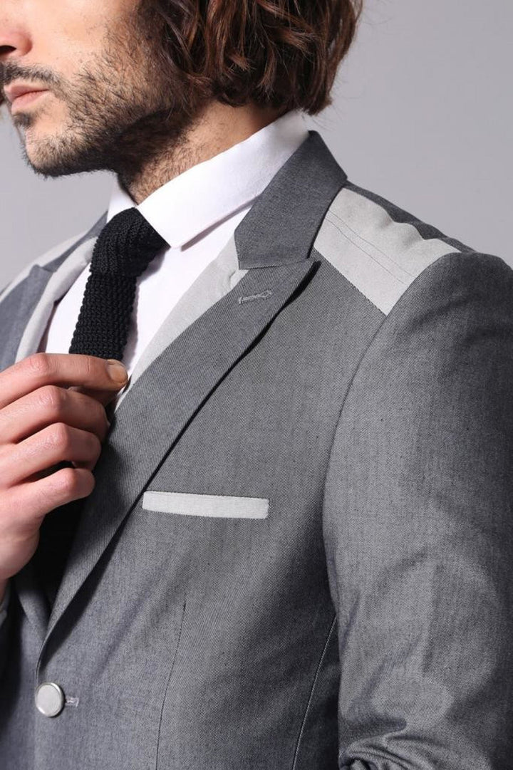 WSS Double Button Bag Pocket Pointed Collar Grey Jacket- - Antioch