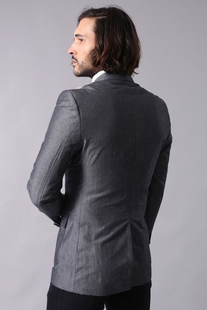 WSS Double Button Bag Pocket Pointed Collar Grey Jacket- - Waterloo