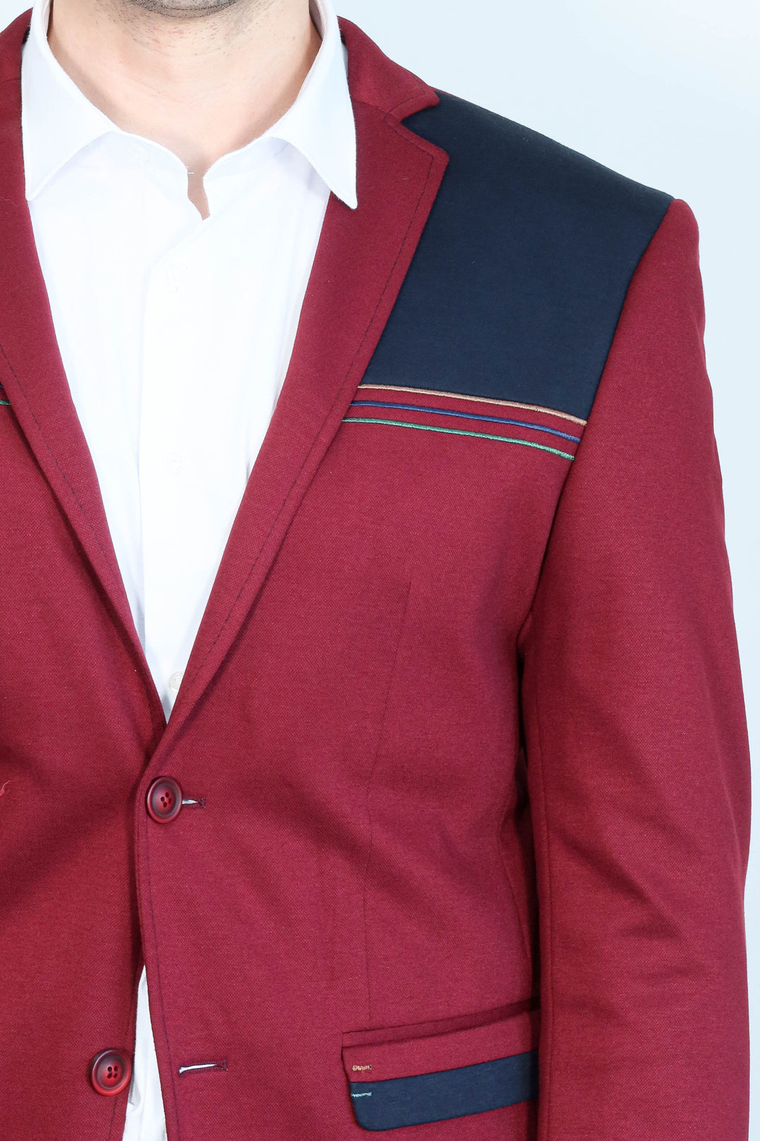 WSS Collar Embroidery Combed Burgundy Men Jacket  - Fasano