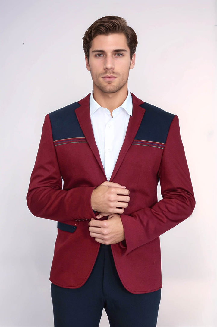 WSS Collar Embroidery Combed Burgundy Men Jacket  - Fasano