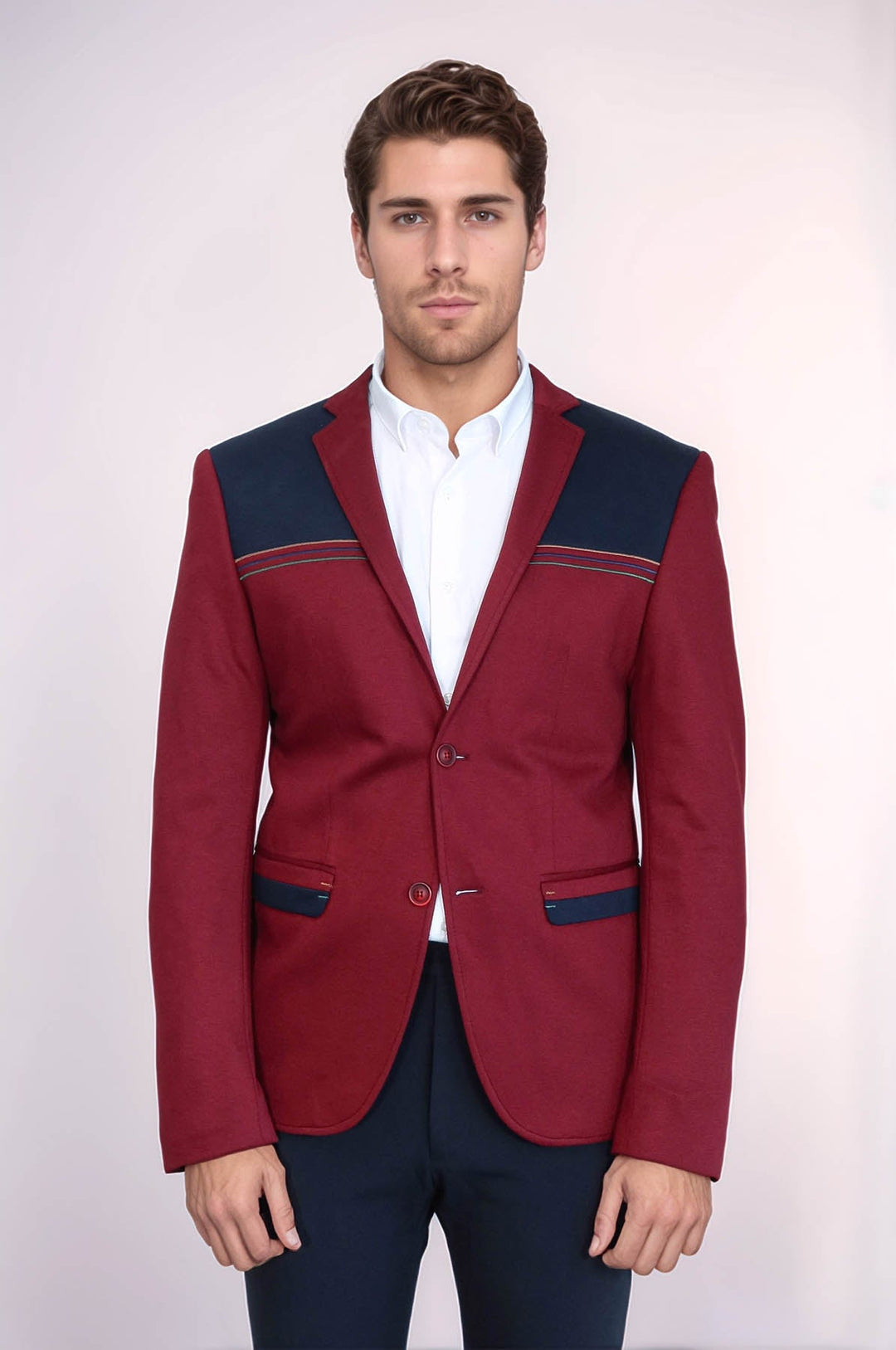 WSS Collar Embroidery Combed Burgundy Men Jacket  - Fasano