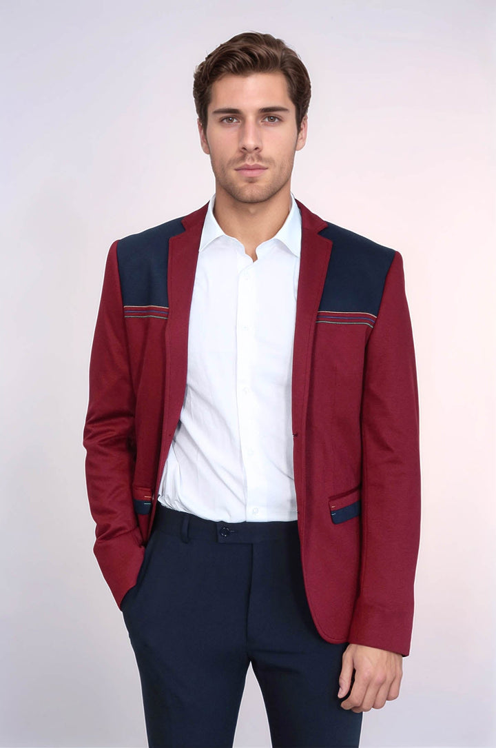 WSS Collar Embroidery Combed Burgundy Men Jacket  - Fasano