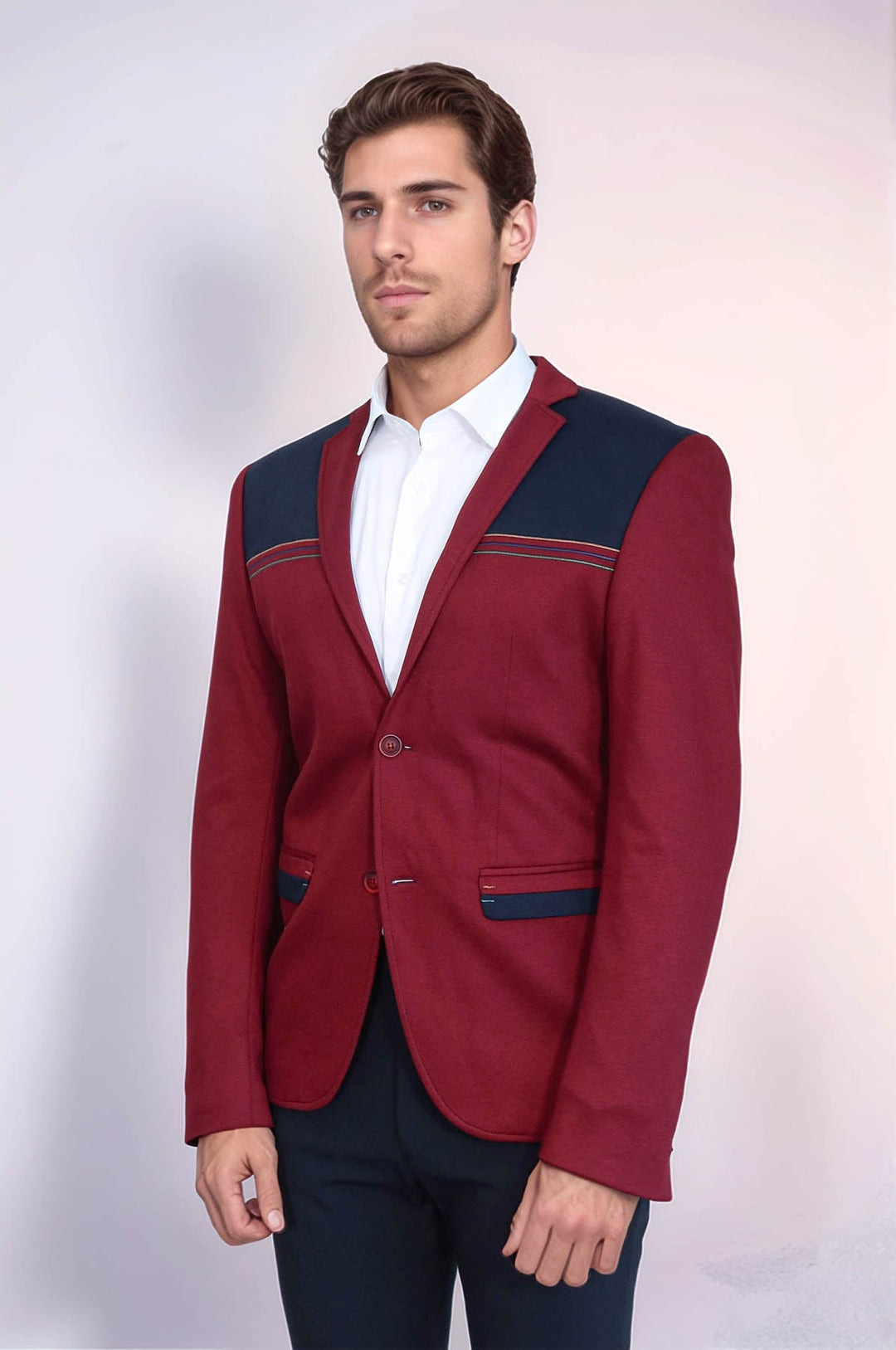 WSS Collar Embroidery Combed Burgundy Men Jacket  - Fasano