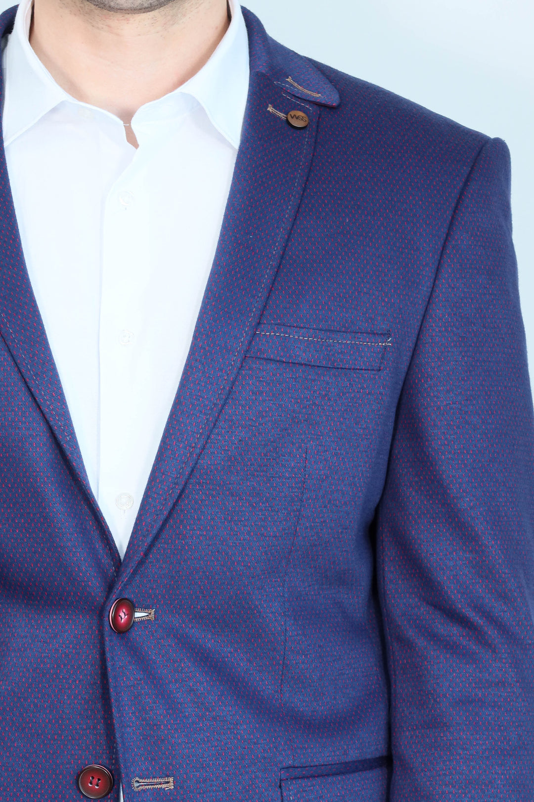 WSS 2 Button Combed Plaid Sax Blue Men Jacket  - Schweinfurt