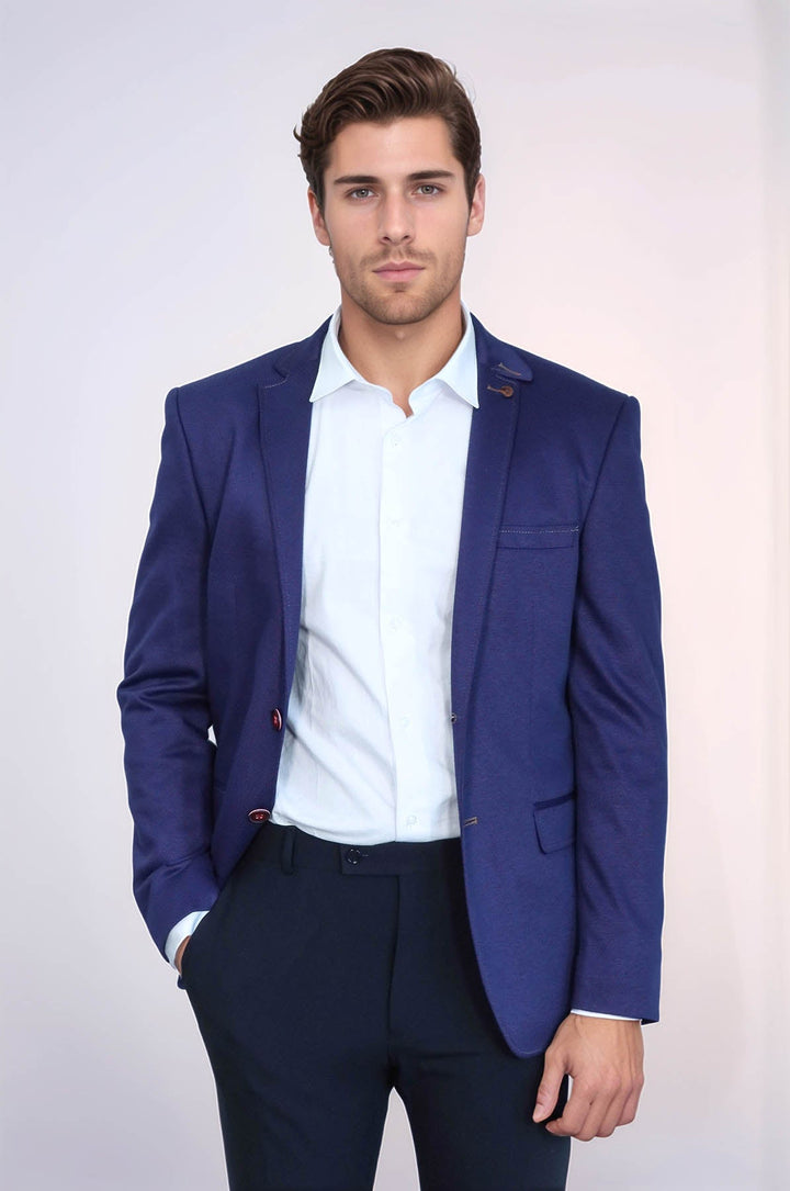 WSS 2 Button Combed Plaid Sax Blue Men Jacket  - Schweinfurt