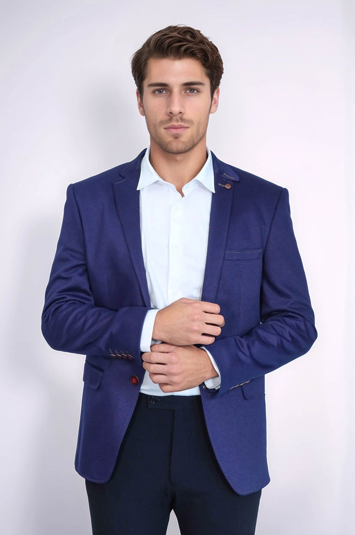 WSS 2 Button Combed Plaid Sax Blue Men Jacket  - Schweinfurt
