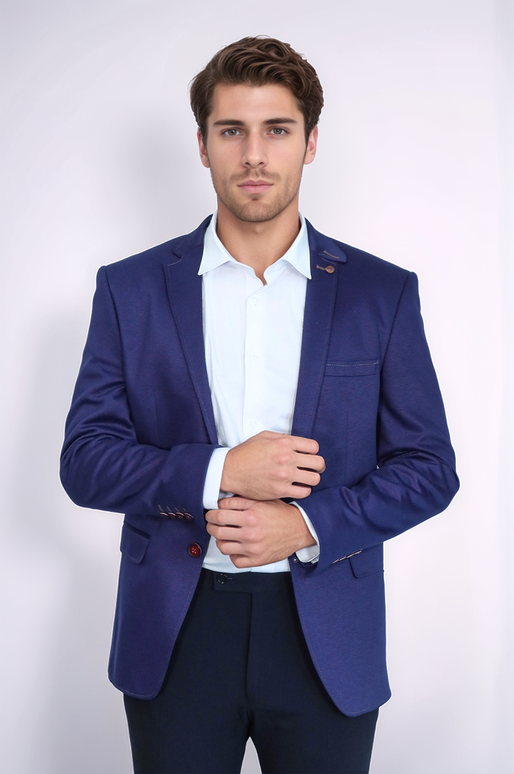 WSS 2 Button Combed Plaid Sax Blue Men Jacket  - Schweinfurt