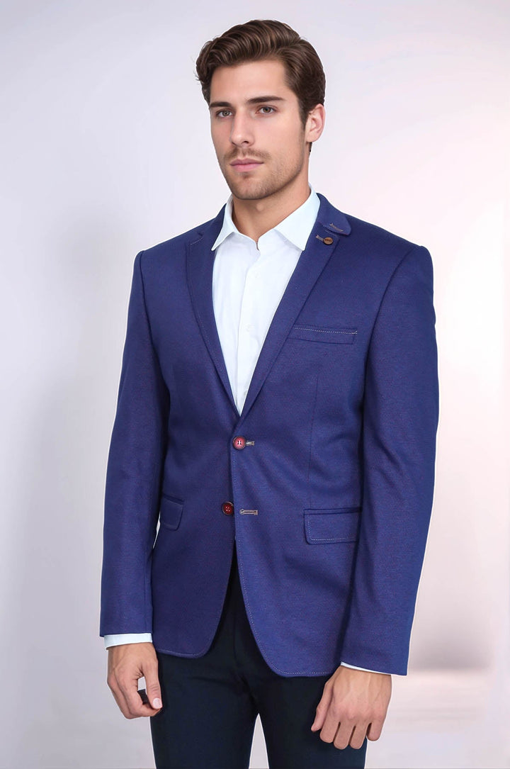 WSS 2 Button Combed Plaid Sax Blue Men Jacket  - Schweinfurt