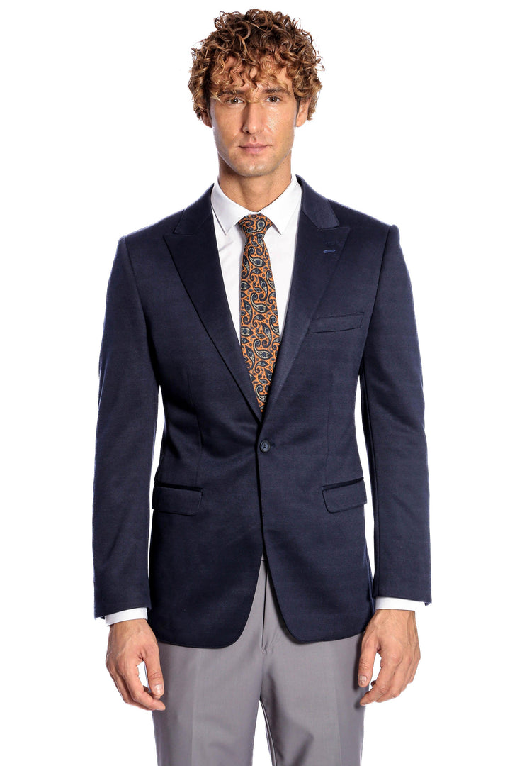 WSS Navy Blue Plain Slim-Fit Jacket  - Ponte de Lima