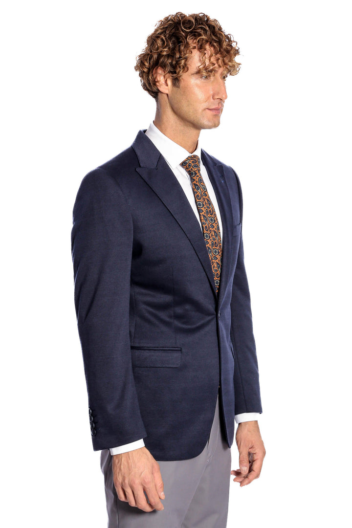WSS Navy Blue Plain Slim-Fit Jacket  - Ponte de Lima