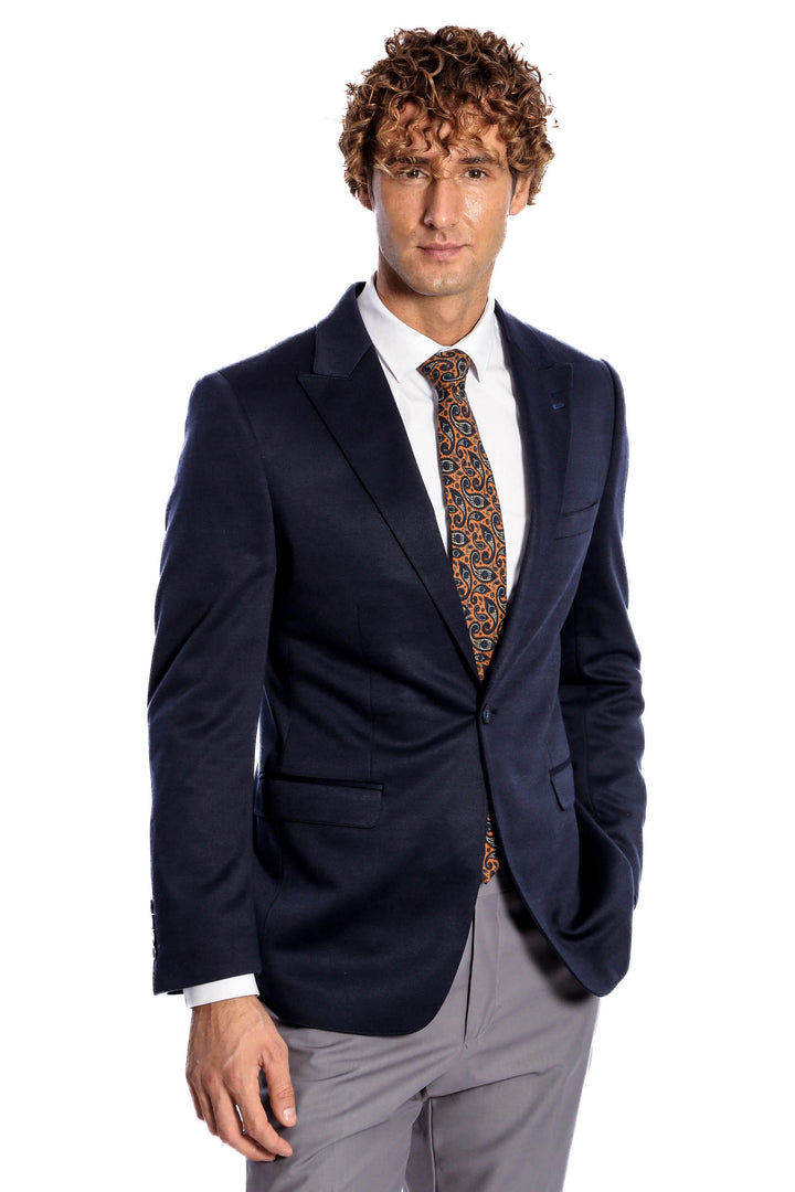 WSS Navy Blue Plain Slim-Fit Jacket  - Ponte de Lima