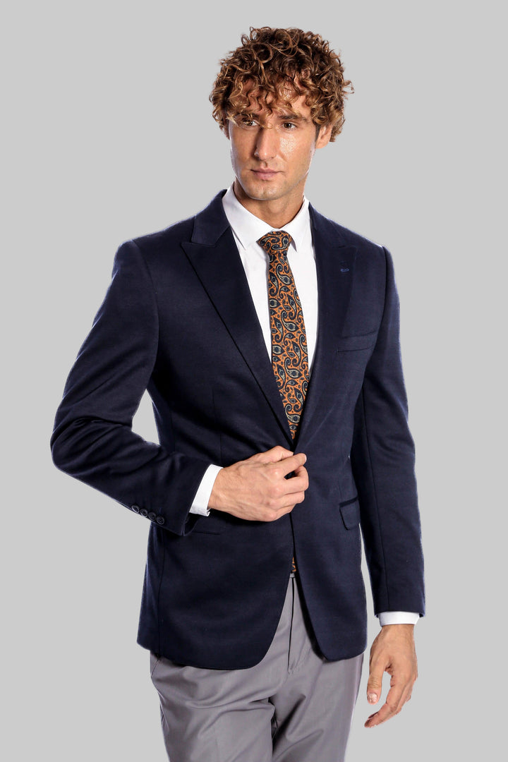 WSS Navy Blue Plain Slim-Fit Jacket  - Ponte de Lima
