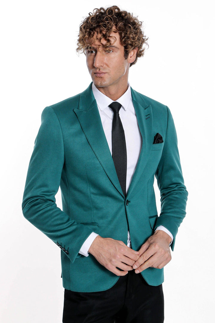 WSS Cotton Slim Fit Plain Green Men Blazer  - Seevetal