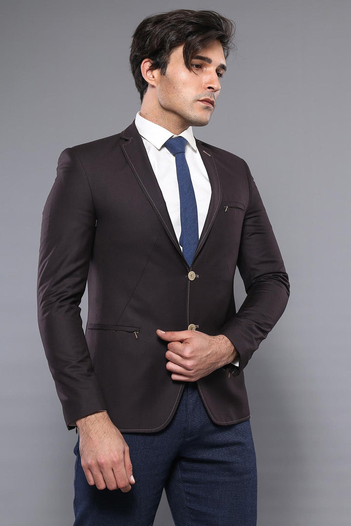 WSS 2 Button Pocket Zipper Brown Jacket- - Narbonne