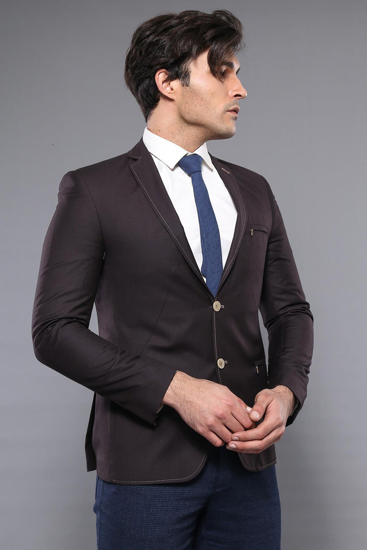 WSS 2 Button Pocket Zipper Brown Jacket- - Narbonne