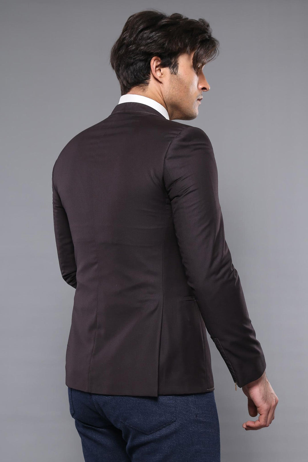 WSS 2 Button Pocket Zipper Brown Jacket- - Narbonne