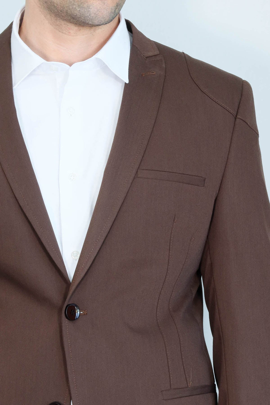 WSS 2 Button Shoulder Split Cotton Brown Jacket- - Utrera