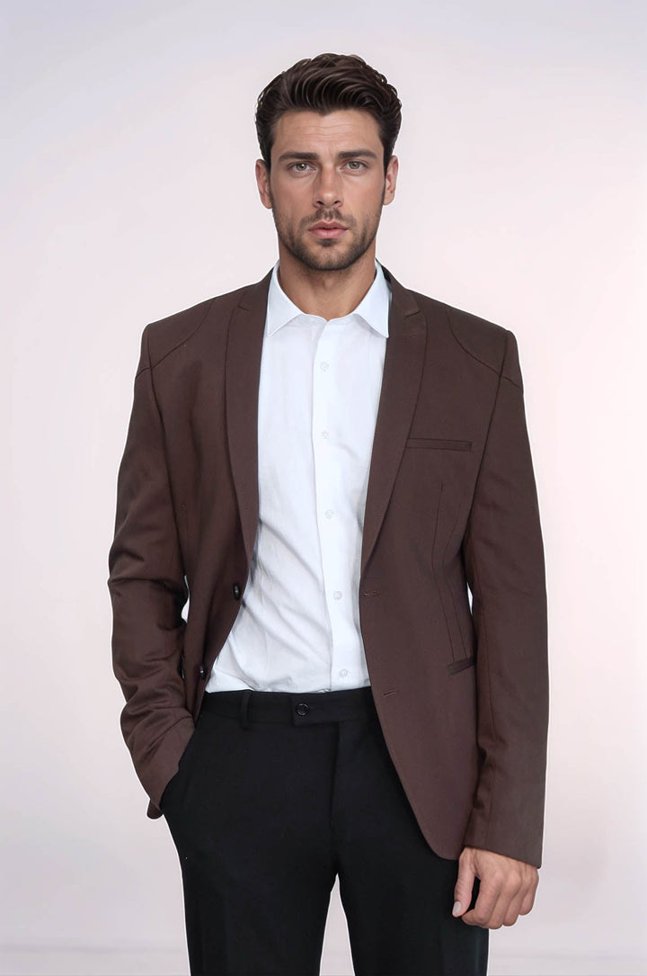 WSS 2 Button Shoulder Split Cotton Brown Jacket- - Tuscaloosa