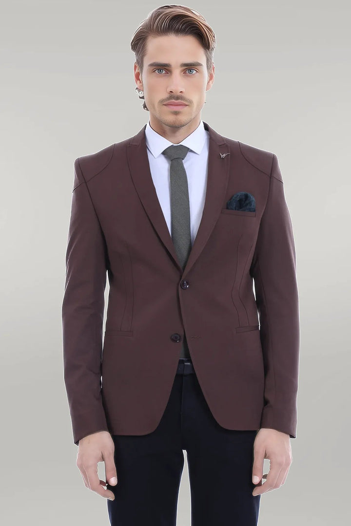 WSS 2 Button Shoulder Split Cotton Brown Jacket- - Singen