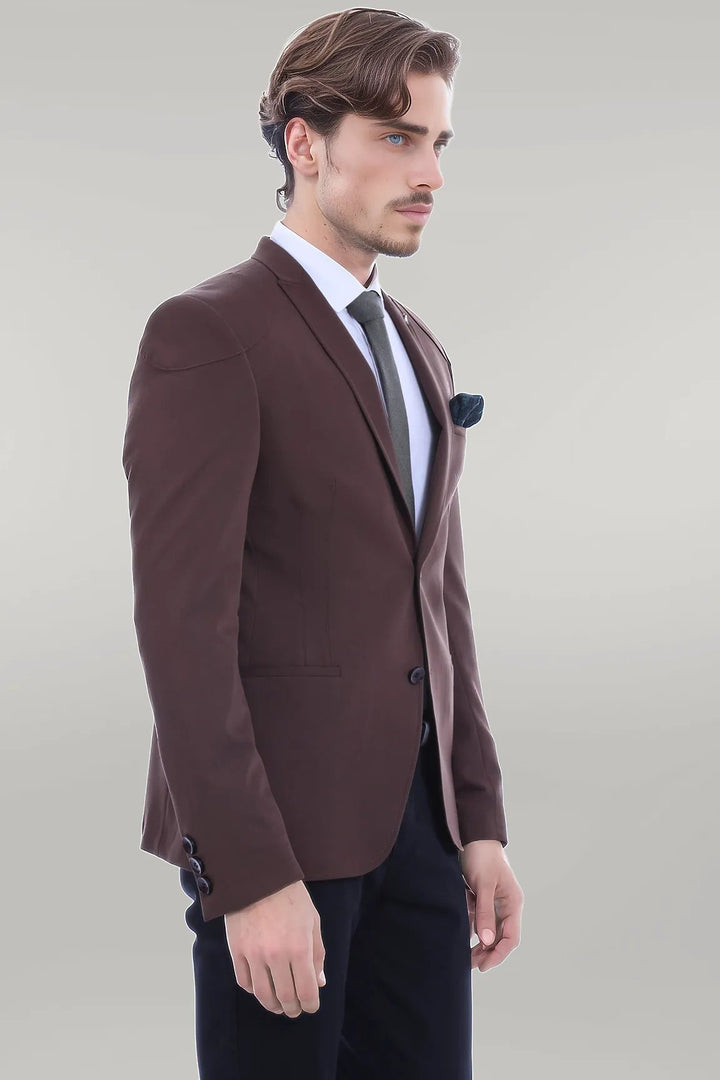 WSS 2 Button Shoulder Split Cotton Brown Jacket- - Singen