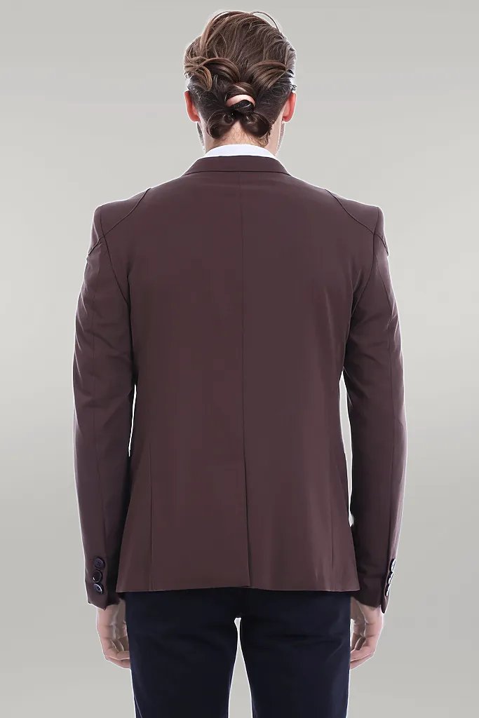 WSS 2 Button Shoulder Split Cotton Brown Jacket- - Singen