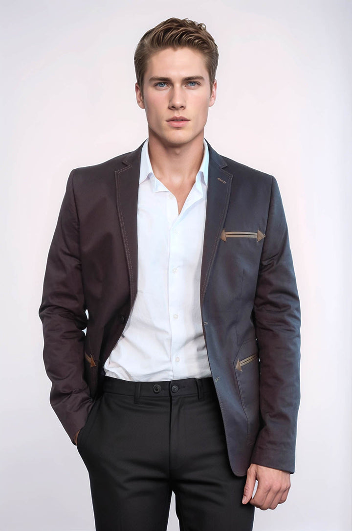 WSS Double Button Mono Lapel Bag Pocket Cotton Brown Jacket- - Towson