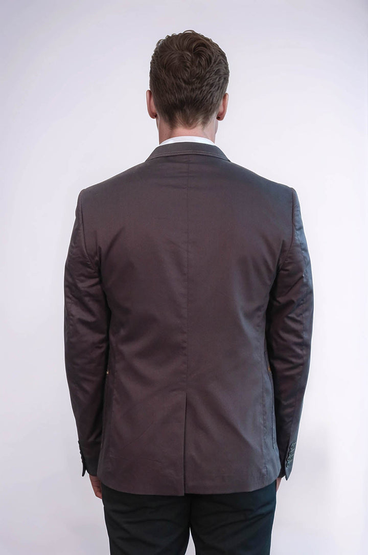 WSS Double Button Mono Lapel Bag Pocket Cotton Brown Jacket- - Towson