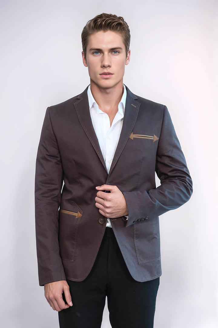 WSS Double Button Mono Lapel Bag Pocket Cotton Brown Jacket- - Towson