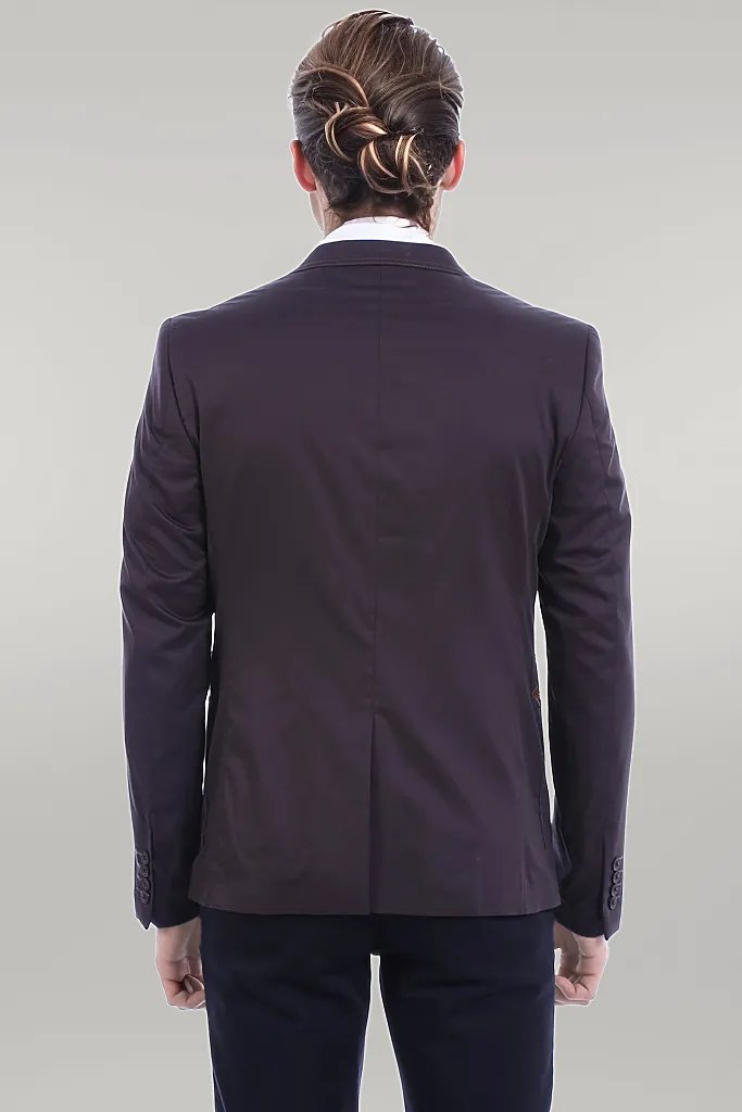 WSS Double Button Mono Lapel Bag Pocket Cotton Brown Jacket- - Singen