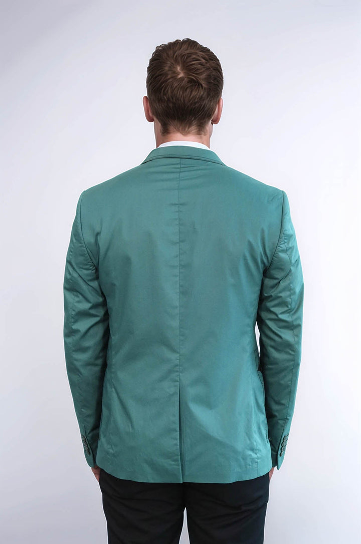 WSS Double Button Mono Lapel Bag Pocket Cotton Green Jacket- - Huntington