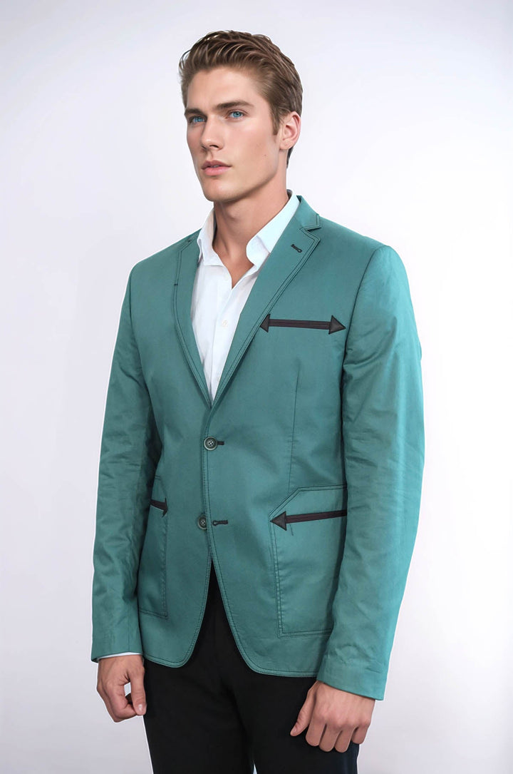 WSS Double Button Mono Lapel Bag Pocket Cotton Green Jacket- - Huntington