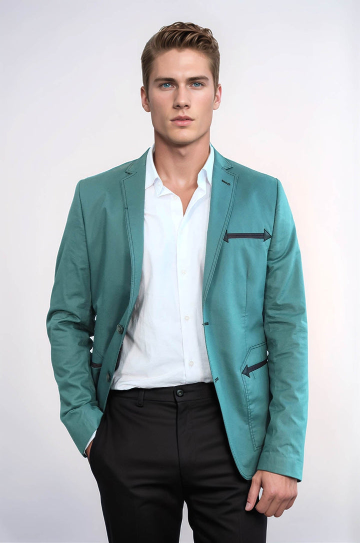 WSS Double Button Mono Lapel Bag Pocket Cotton Green Jacket- - Huntington