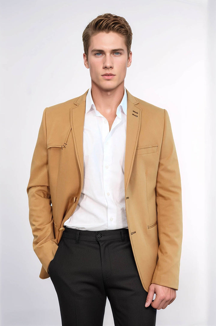 WSS Double Buttons Shoulder Piece Mono Lapel Yellow Jacket- - Famalicão