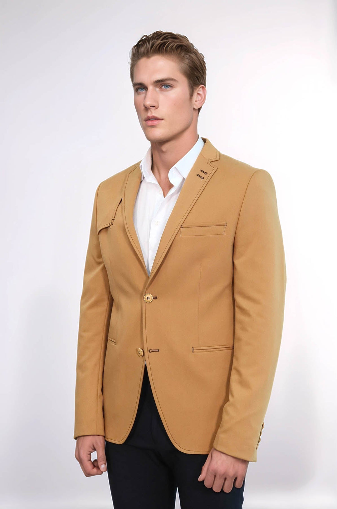 WSS Double Buttons Shoulder Piece Mono Lapel Yellow Jacket- - Famalicão