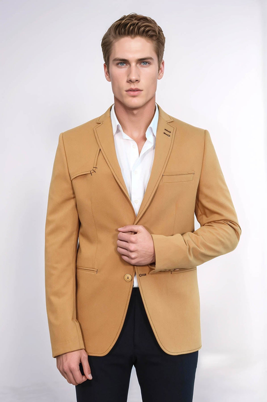 WSS Double Buttons Shoulder Piece Mono Lapel Yellow Jacket- - Famalicão
