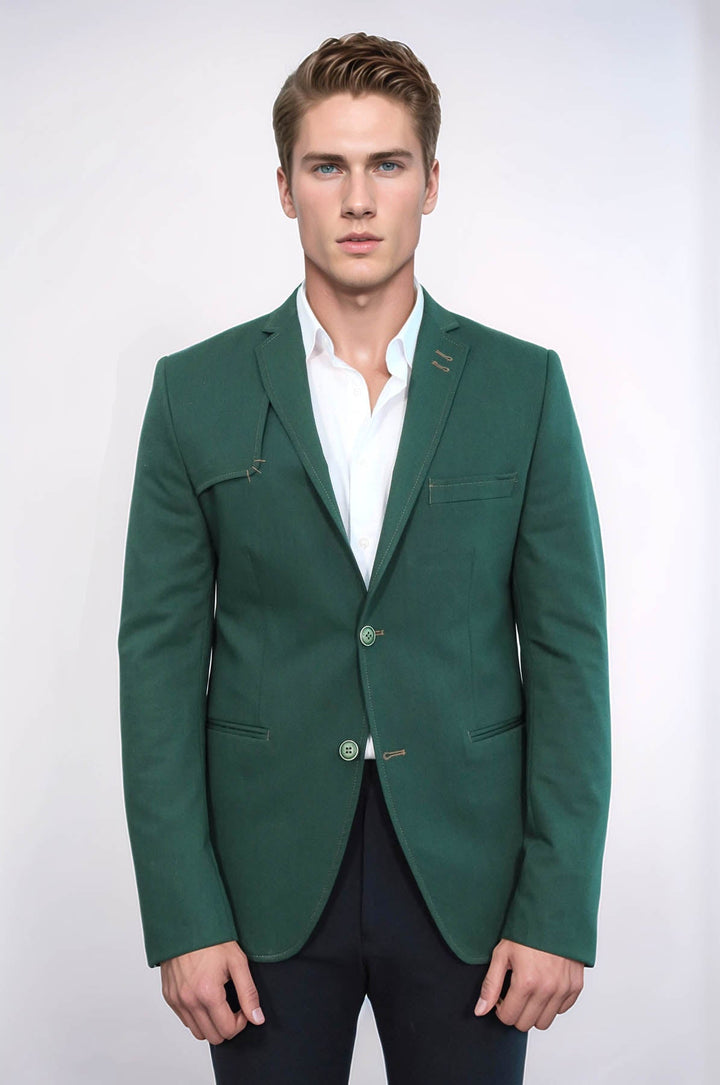 WSS Double Buttons Shoulder Piece Mono Lapel Green Jacket- - Grand Forks