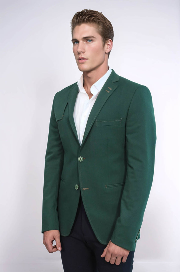 WSS Double Buttons Shoulder Piece Mono Lapel Green Jacket- - Grand Forks