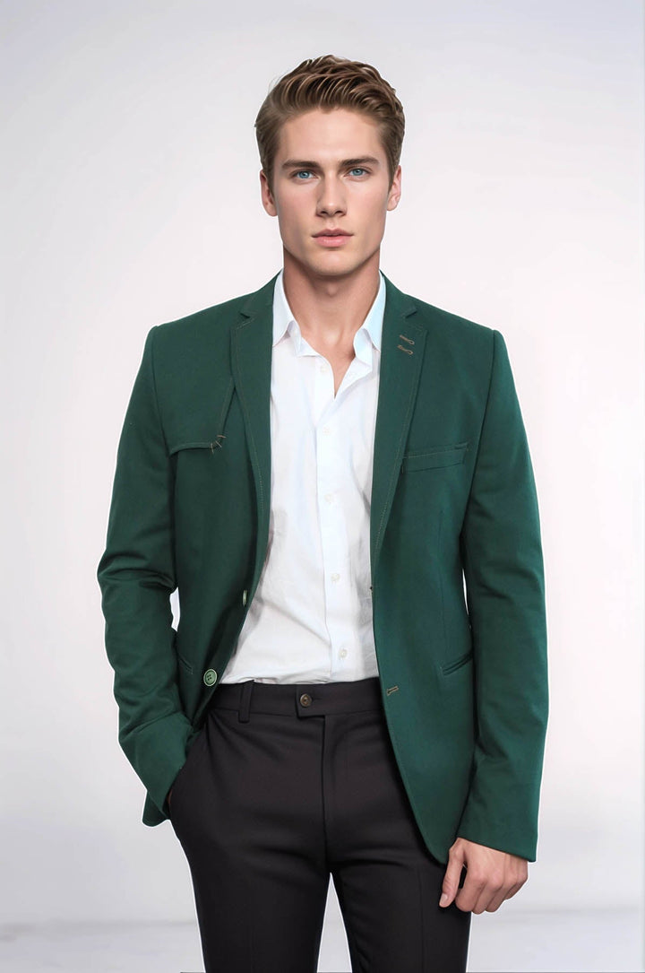 WSS Double Buttons Shoulder Piece Mono Lapel Green Jacket- - Grand Forks