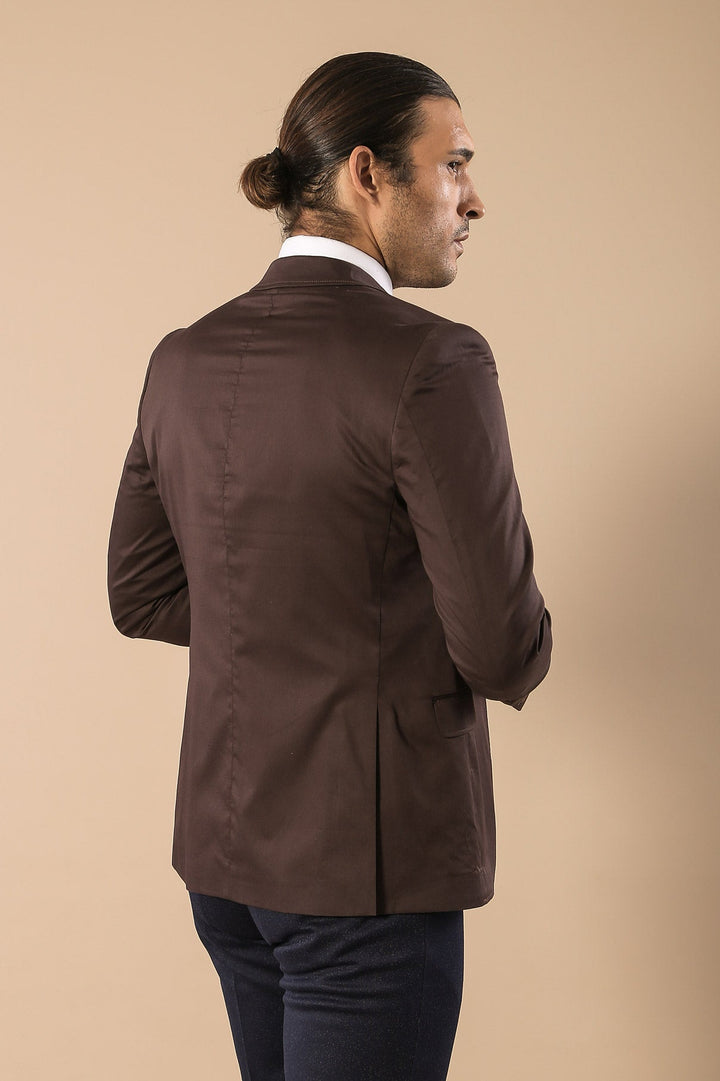 WSS Double Buttons Mono Lapel Shoulder Piece Brown Jacket- - Alba Iulia