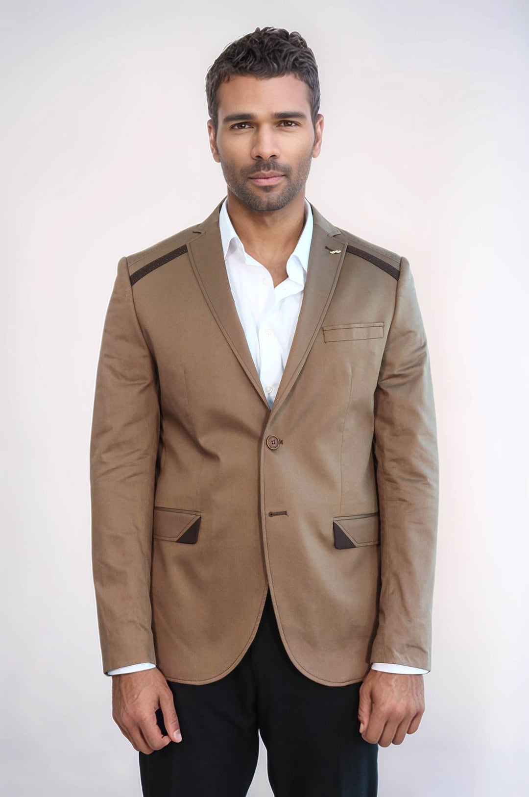 WSS Double Buttons Mono Lapel Shoulder Piece Tan Jacket- - Sankt Augustin