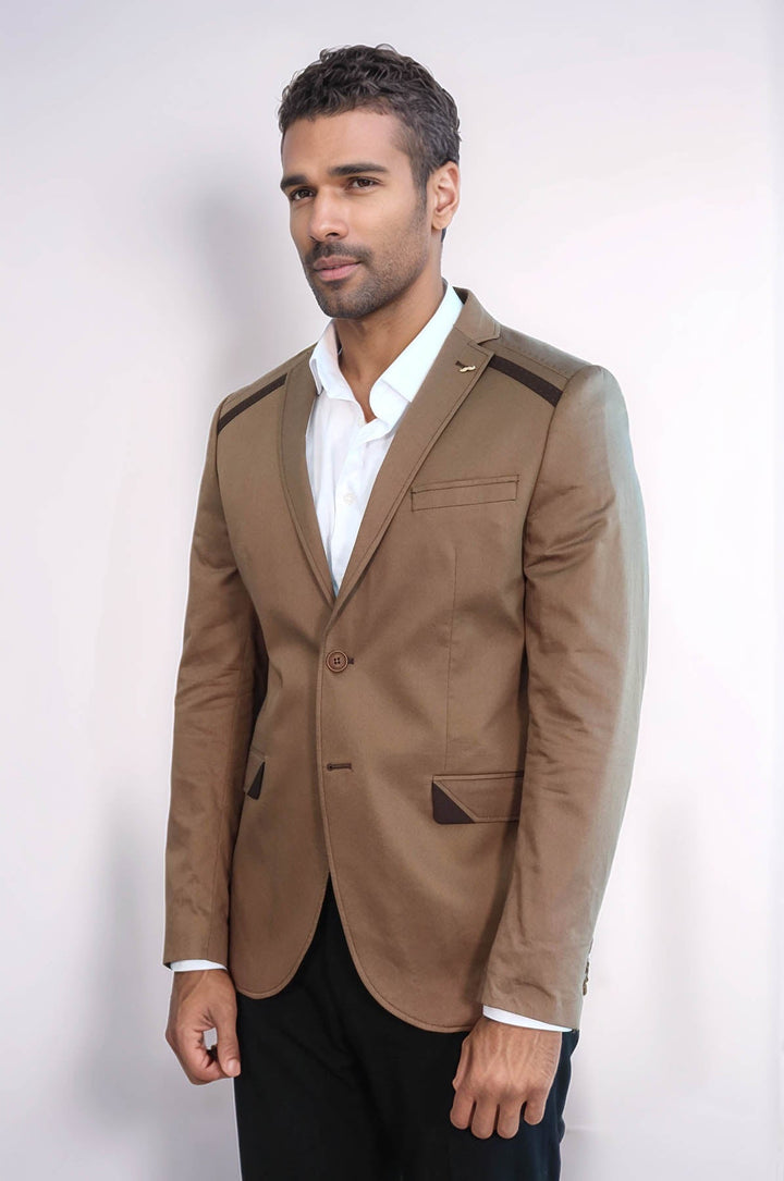 WSS Double Buttons Mono Lapel Shoulder Piece Tan Jacket- - Sankt Augustin