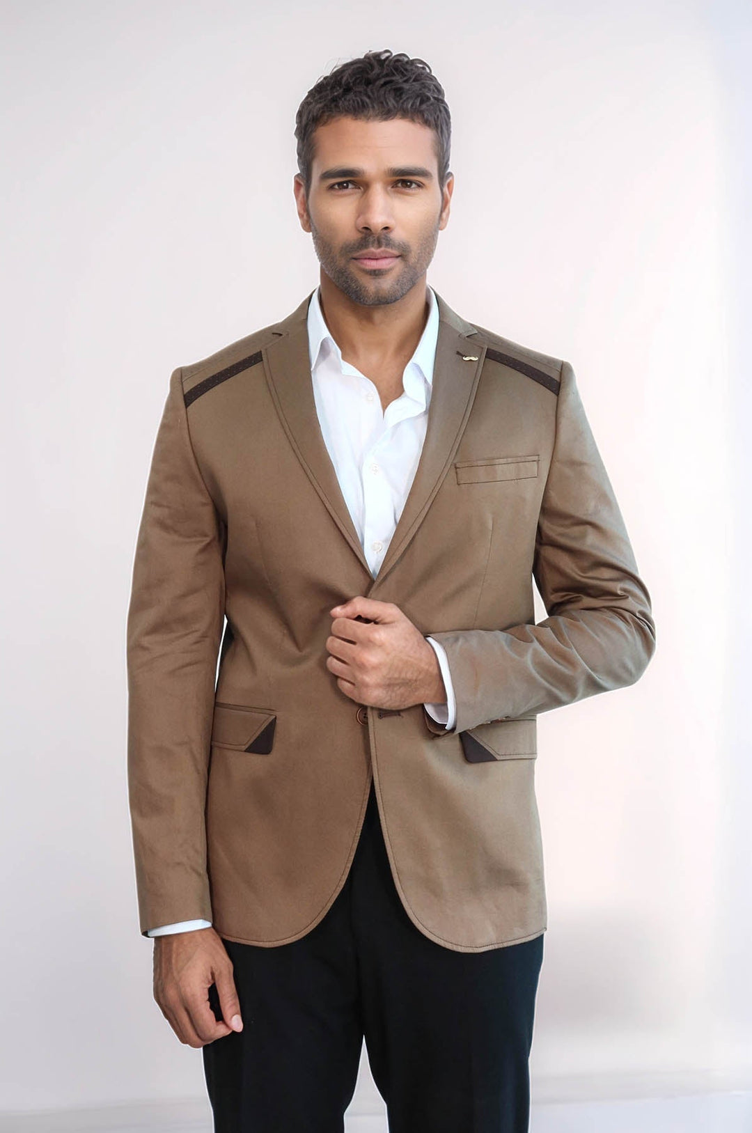 WSS Double Buttons Mono Lapel Shoulder Piece Tan Jacket- - Sankt Augustin
