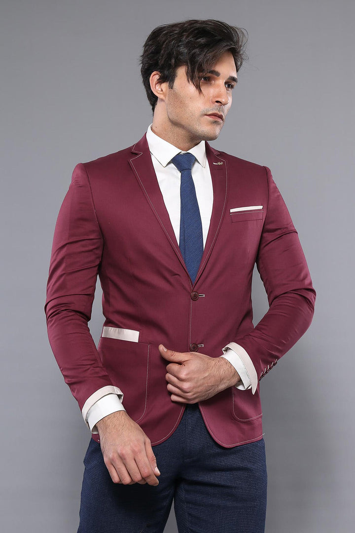 WSS 2 Button Bag Pocket Burgundy Jacket- - Benton