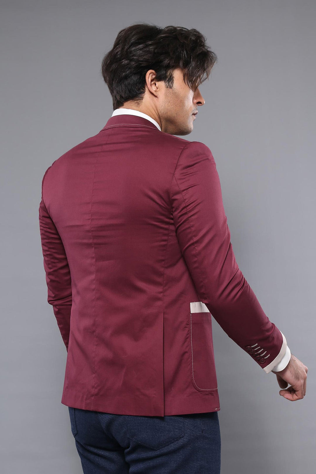 WSS 2 Button Bag Pocket Burgundy Jacket- - Benton