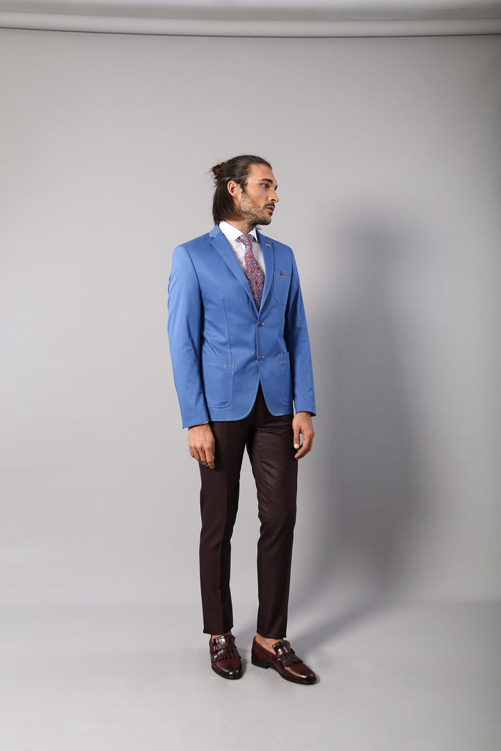 WSS Double Buttons Mono Lapel Bag Pocket Light Blue Jacket- - Amsterdam