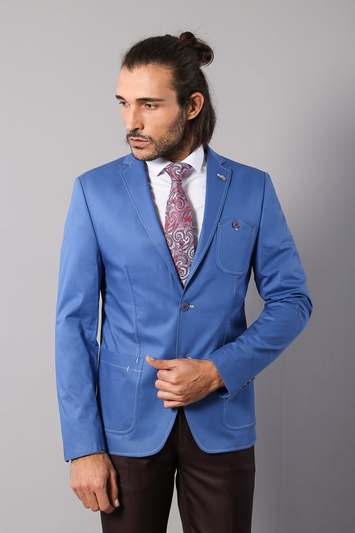 WSS Double Buttons Mono Lapel Bag Pocket Light Blue Jacket- - Amsterdam