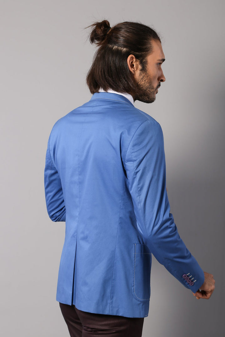 WSS Double Buttons Mono Lapel Bag Pocket Light Blue Jacket- - Amsterdam