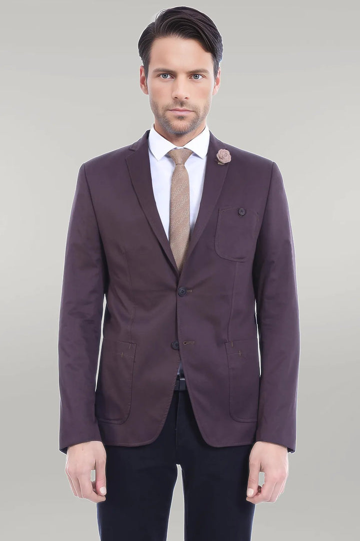 WSS Double Buttons Mono Lapel Bag Pocket Brown Jacket- - Singen