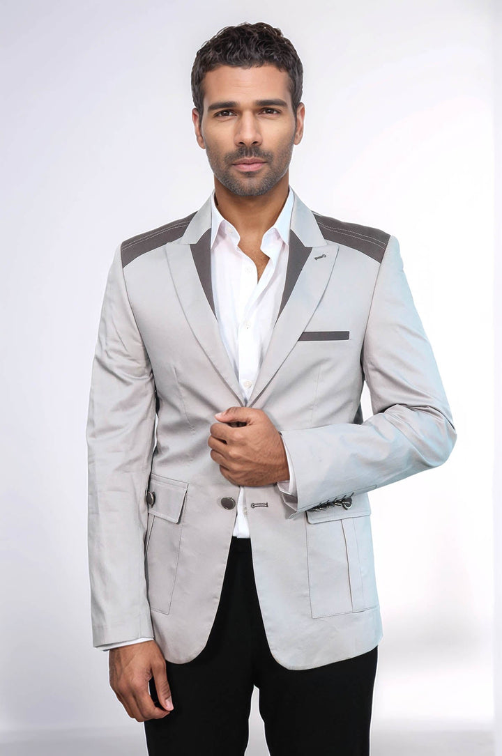 WSS Double Buttons Bag Pocket Shoulder Piece Grey Jacket- - Lárisa